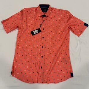Maceoo Fresh Coral Shell Print Short Sleeve Shirt Medium NWT
